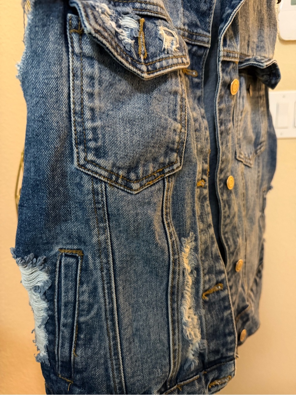 Forever 21 Distressed Blue Denim Jean Vest - Picture 4 of 7